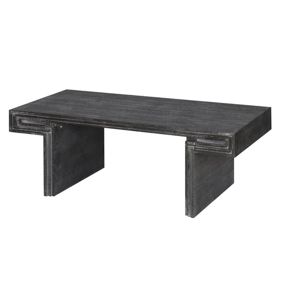 American Vintage Industrial Coffee Table, Premium Reclaimed Wood Texture Rectangular Design, Double-Tier Structure with Rustic Finish, Easy Assembly for Living Room & Office, Antique Black