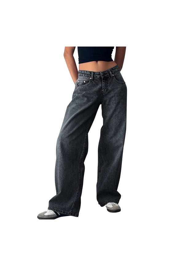 American Vintage Low Rise Washed Distressed Straight Leg Jeans New Streetwear Wide Leg Denim Pants for Women Low Waisted Baggy Jeans Retro