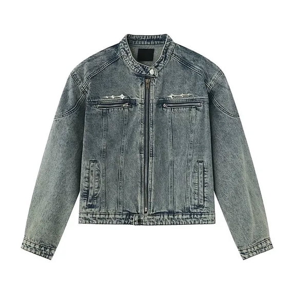 American Vintage Short Denim Jacket Men Woman Hip Hop Washed Metal Buckle Coats High Street Loose Unisex Spring Bomber Outerwear