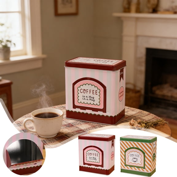 American Vintage Tin Coffee Can, Creative Ironwork Sealed Storage Box, Food-Grade Tin Container for Tea, Coffee Beans and Snacks, Rustic Decorative Storage Jar for Kitchen and Pantry, 7*6*4in, Red
