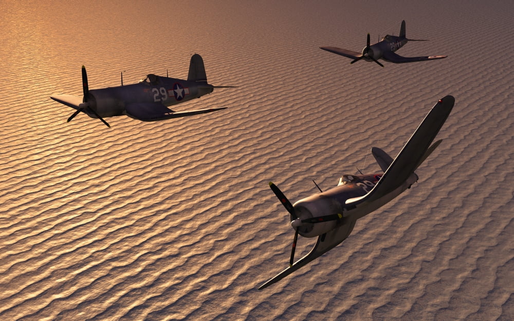 American Vought F4U Corsair aircraft in flight during World War II Canvas Art - Mark StevensonStocktrek Images (18 x 12)