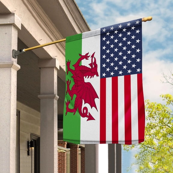 American Wales Flag Welsh Friendship U.S.A Memorial Day Patriotic For House Flag, Double-Sided Decorative Outdoor Flag, Patriotic Polyester Yard Flag 29.5 x 39.5 in