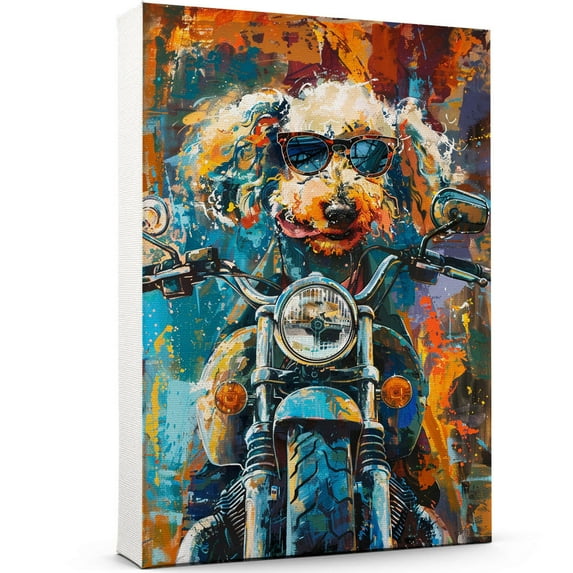 American Water Spaniel Dog Poster Riding A Motorcycle - American Water Spaniel Dog Canvas Wall Art For Bedroom Decor - Living Room Wall Decor - Gifts For Grandma