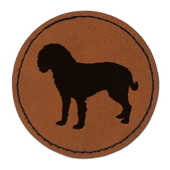American Water Spaniel Dog Solid 2.5" Faux Leather Round Engraved Iron-On Patch - Brown