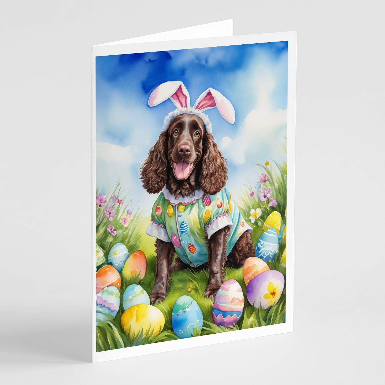 American Water Spaniel Easter Egg Hunt Greeting Cards Pack of 8 7 in x 5 in