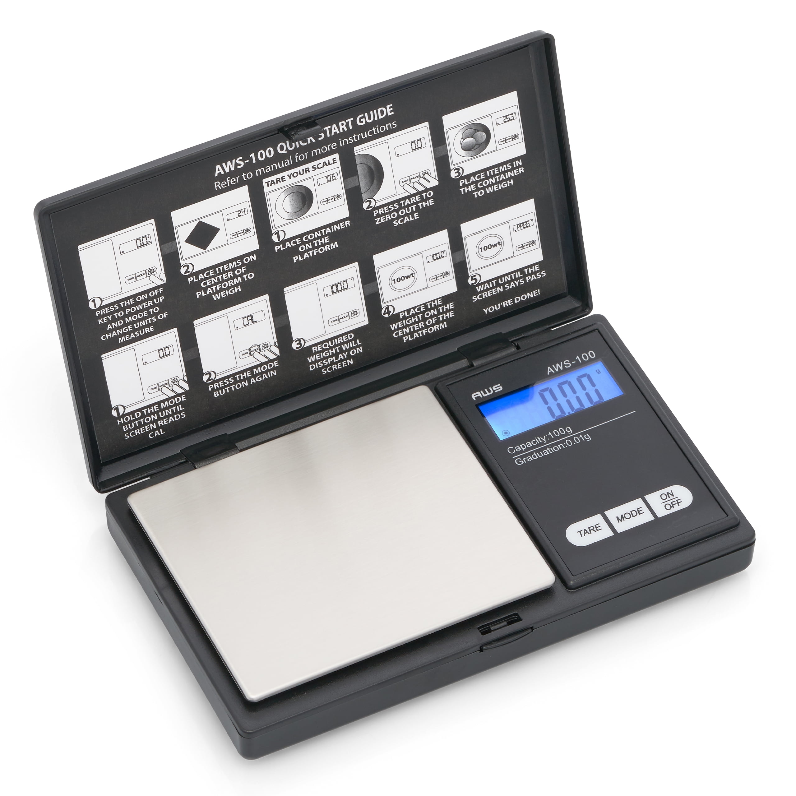 Black Stainless Steel Digital Pocket Scale with Calibration Weight