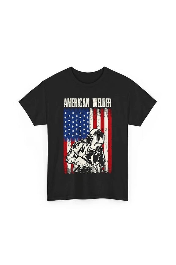 American Welder T-Shirt Patriotic USA Flag Welding Graphic Tee Retro Vintage Style Men's Workwear Apparel