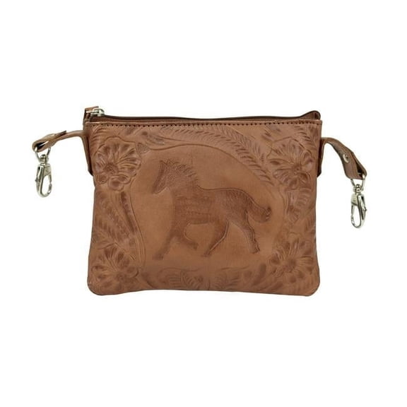 American West 1465884 24 in. Hitchin Post Trail Rider Crossbody & Hip Bag, Brown