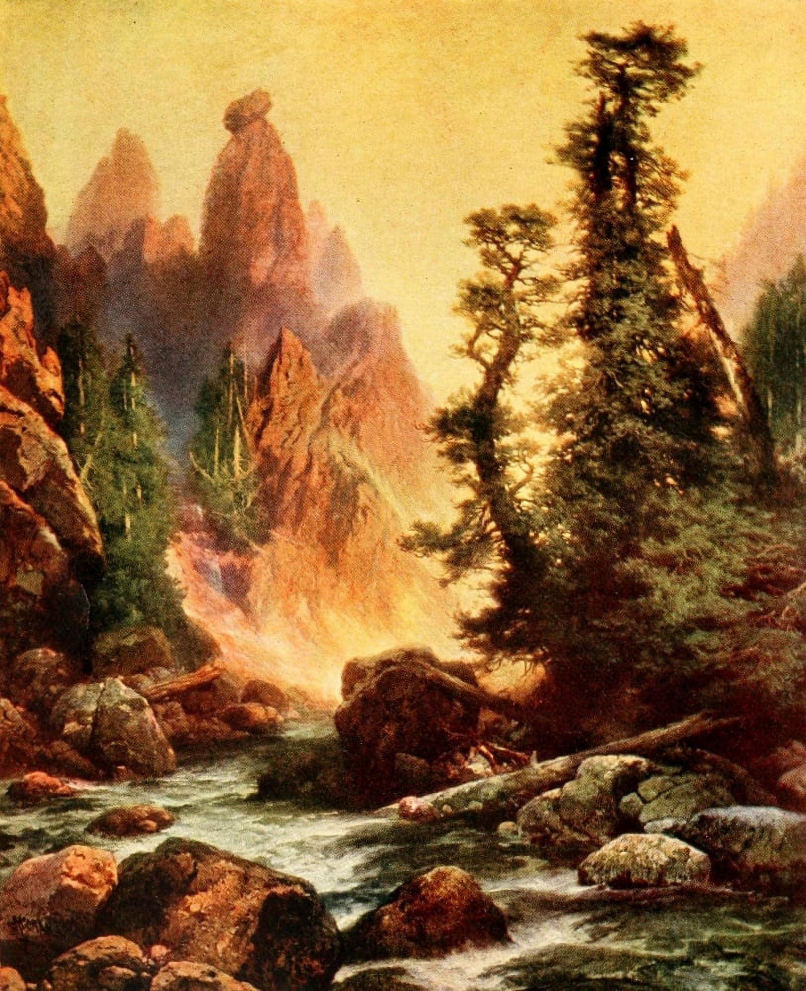 American West 1912 Tower Creek Yosemite Canvas Art - T Moran (18 x 24)