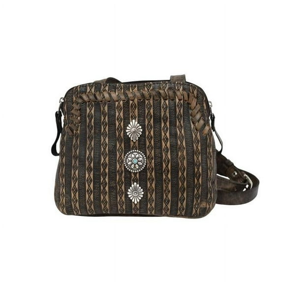 American West 2883790 Southern Style Basket Weave Multi-Compartment Crossbody, Charcoal Brown