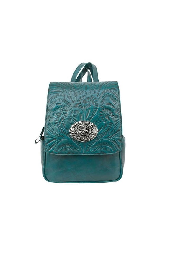 American West 7316555 Lariats & Lace Backpack with Zipper Closure & Tooled Flap, Dark Turquoise
