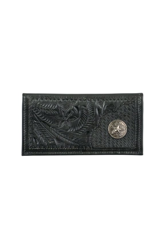 American West Hand Tooled Handcrafted 100% Genuine Leather Men's Bifold Wallet | Credit Card Slots Cash Pocket and Clear ID Holder | Men's Wallet Collection | Western (Black) A101