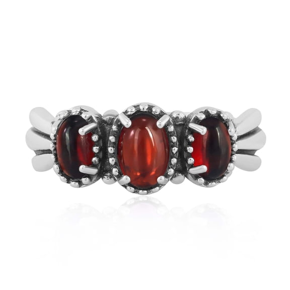 Sterling Silver Garnet 3-Stone Fan Ring, Sizes 5 to 11