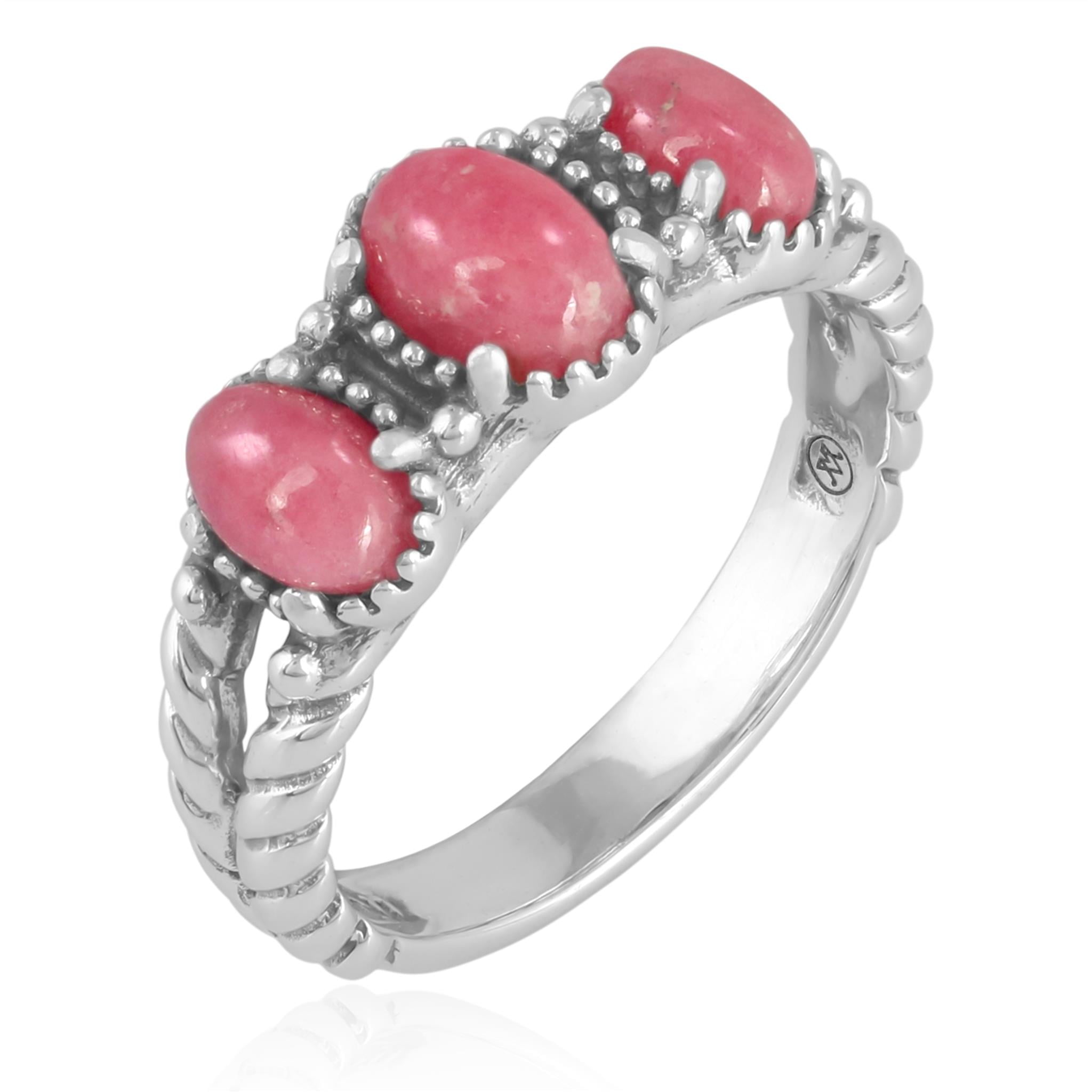 American West Jewelry Sterling Silver Rhodonite 3-Stone Ring, Sizes 5 ...