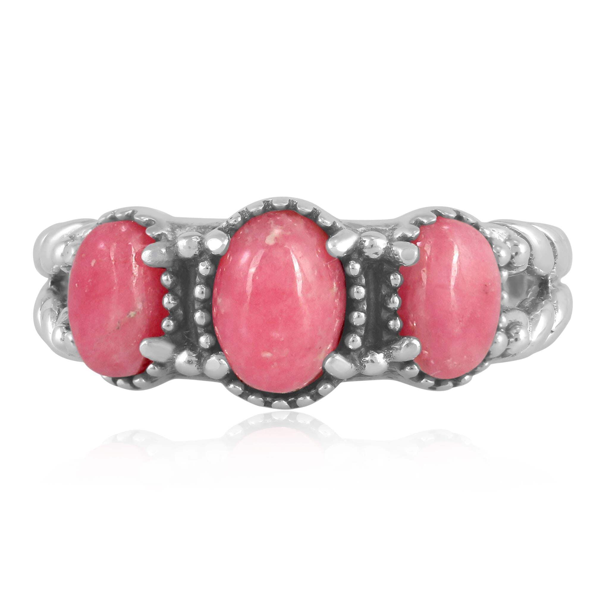 Sterling Silver Rhodonite 3-Stone Friendship Ring, Sizes 5 to 11 ...