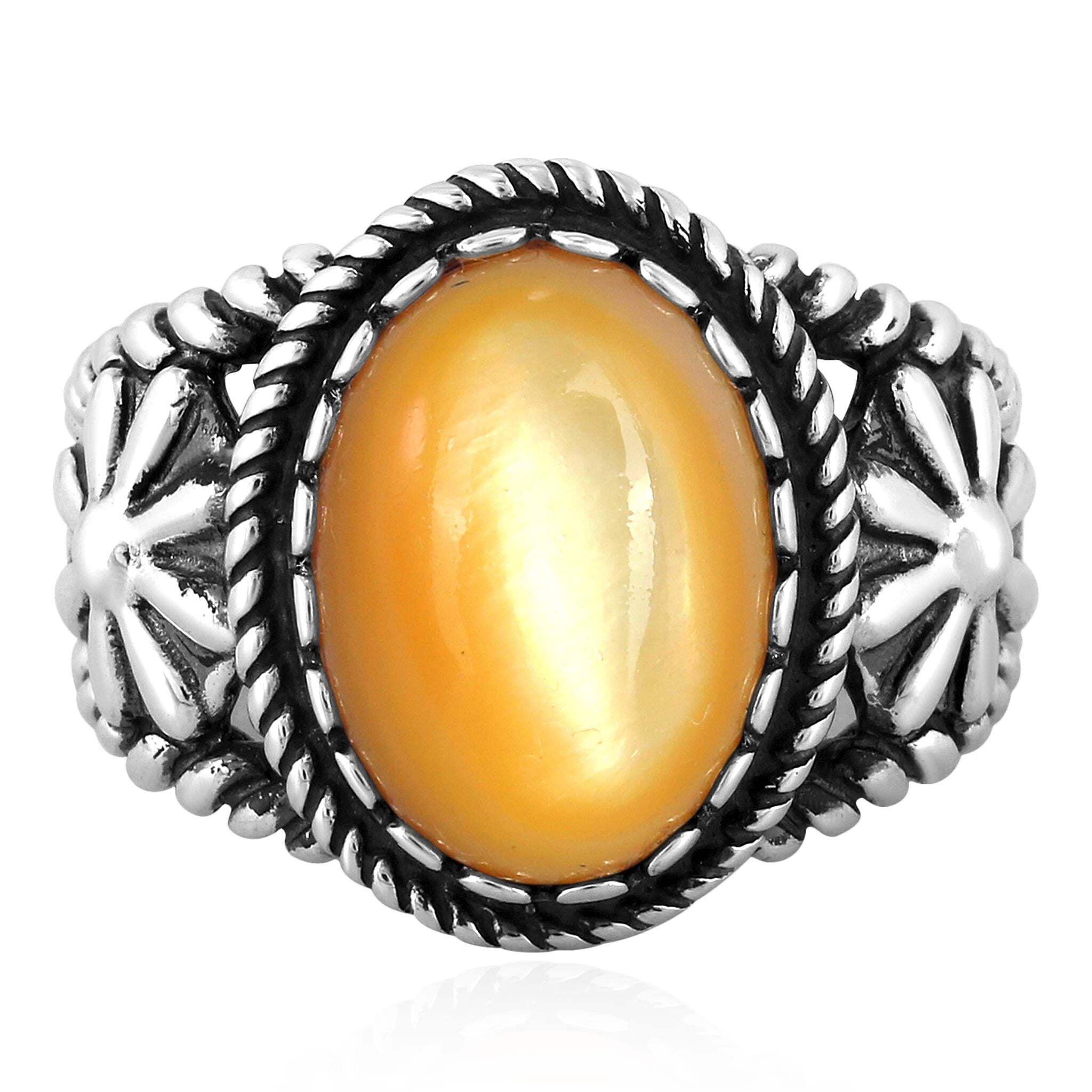 Sterling Silver Yellow Mother of Pearl Concha Flower Ring, Sizes 5 to ...