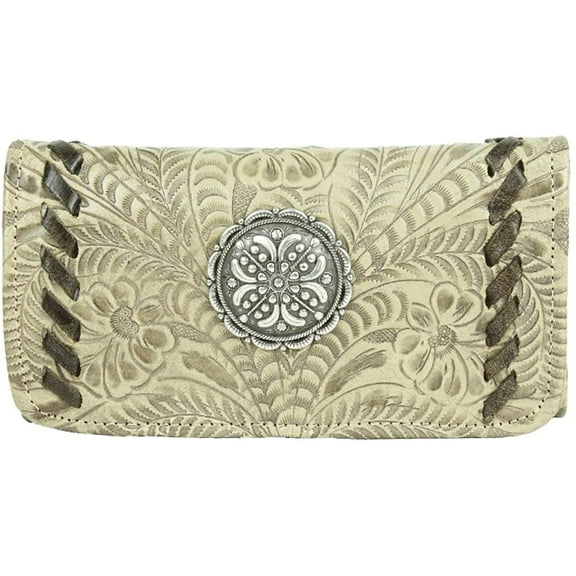 American West Lariats & Lace Leather Tri-Fold Wallet Sand 7352282