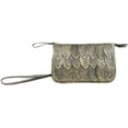 thumbnail image 1 of American West Leather Event Approved Wristlet Handbag Key Fob Bundle Charcoal Brown, Tooled Leaves, 1 of 5
