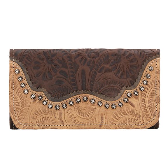 American West Saddle Ridge Ladies' Tri-Fold Wallet Handcrafted Leather
