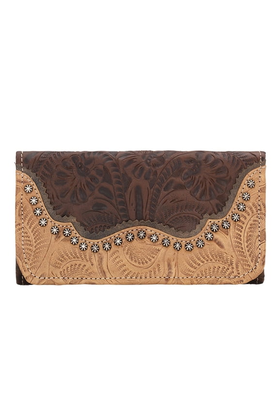 American West Saddle Ridge Ladies' Tri-Fold Wallet Handcrafted Leather