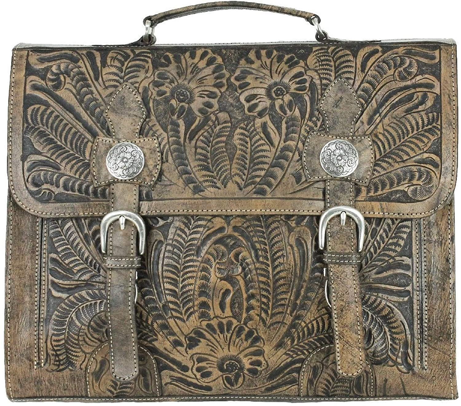 American West Stagecoach Leather Multi-Compartment Laptop Briefcase - Charcoal Brown 8583208