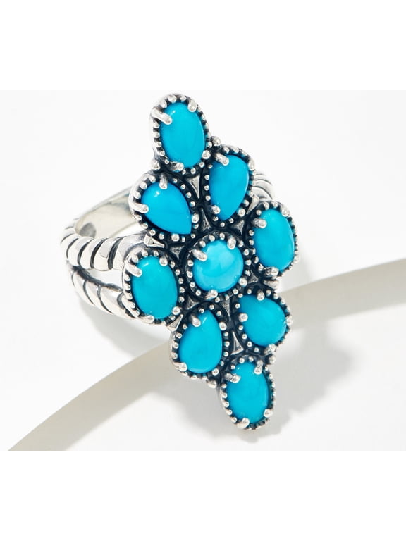 American West Sterl. 9 Stone Sleeping Beauty Cluster Ring, Size 7