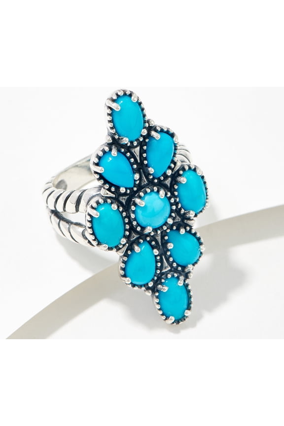 American West Sterl. 9 Stone Sleeping Beauty Cluster Ring, Size 9