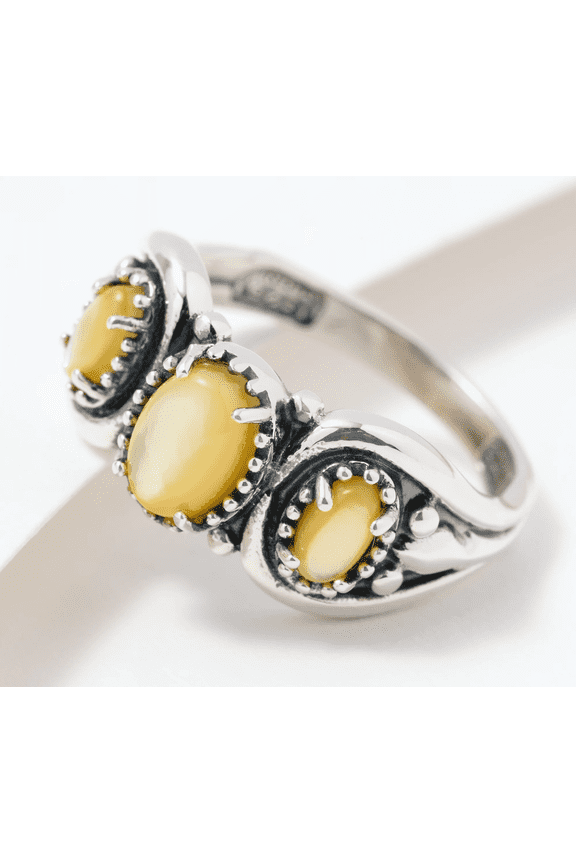 American West Sterling 3-Stone Oval Golden MOP Band Ring, Size 9