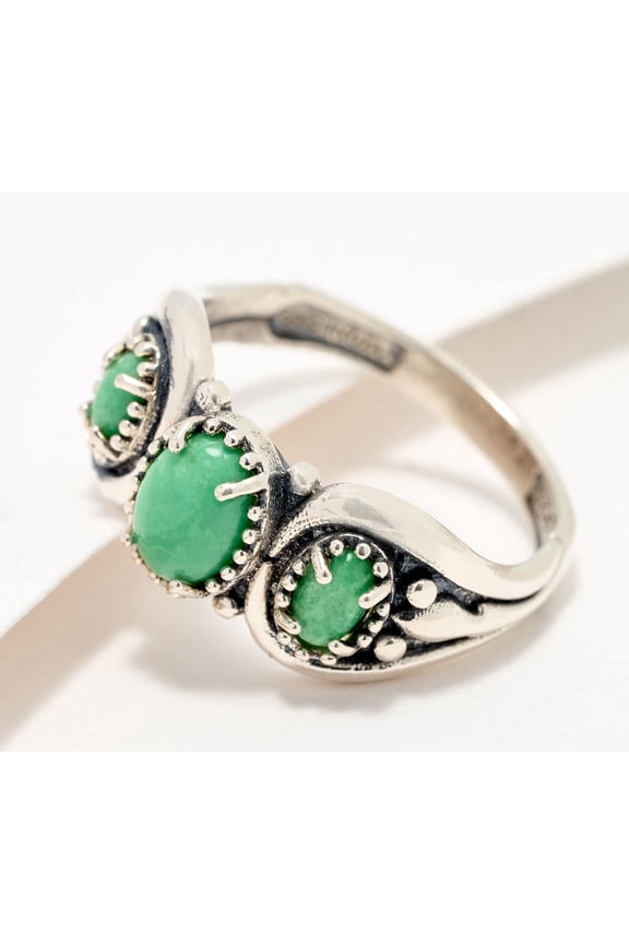 American West Sterling 3-Stone Oval Variscite Ring, Size 8