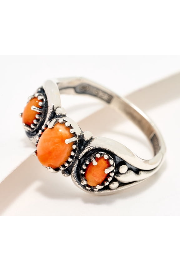 American West Sterling Silver 3-Stone Oval Gemstone Band Ring Size 5