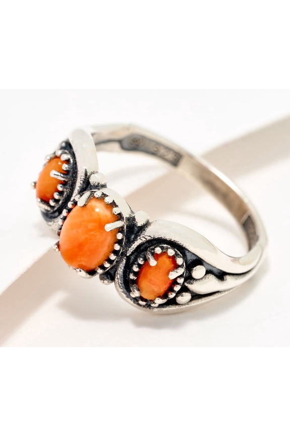 American West Sterling Silver 3-Stone Oval Gemstone Band Ring Size 5