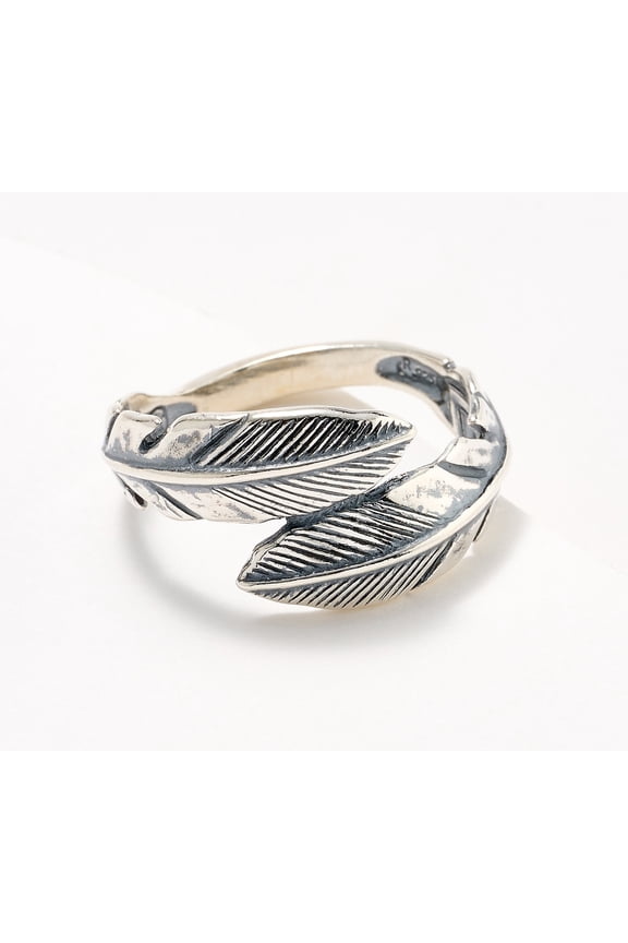 American West Sterling Silver 925 Feather Wrap Band Ring Size 7