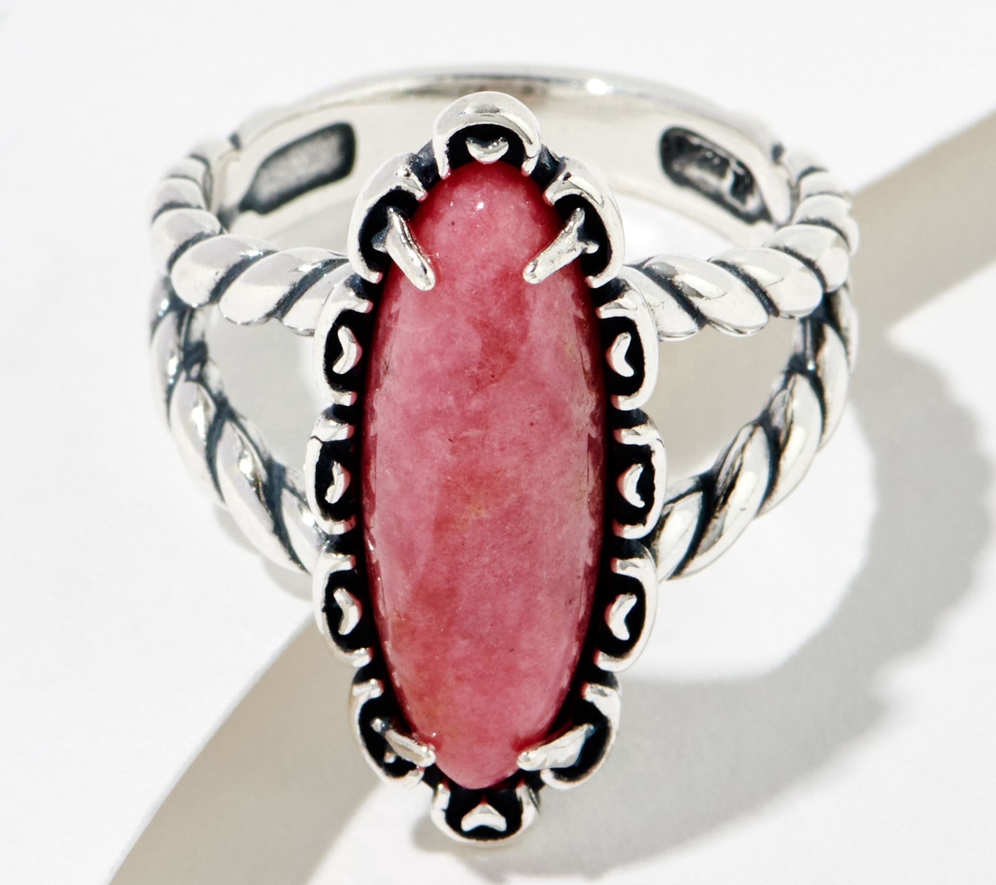 American West Sterling Silver Elongated Oval Rhodonite Rope Ring, Size ...
