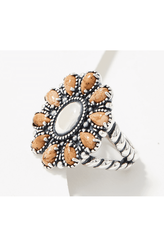 American West Sterling Silver Gemstone Custer Rope Ring Size 8