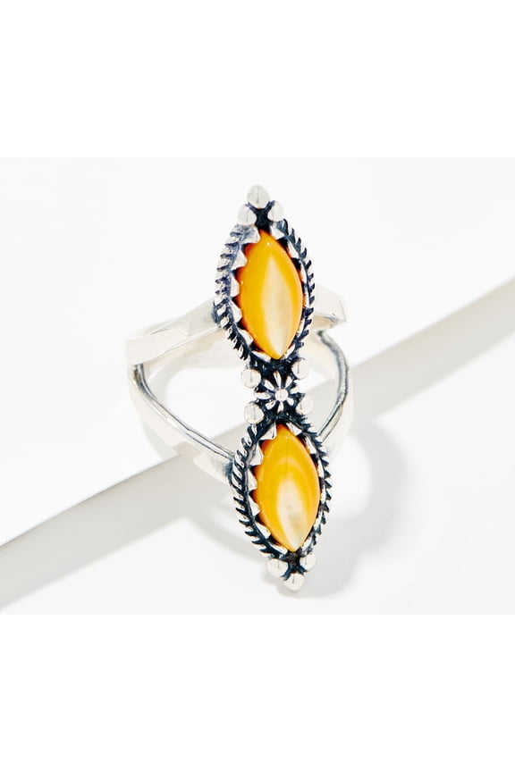 American West Sterling Silver Golden Mother of Pearl Split Shank Ring Size 7