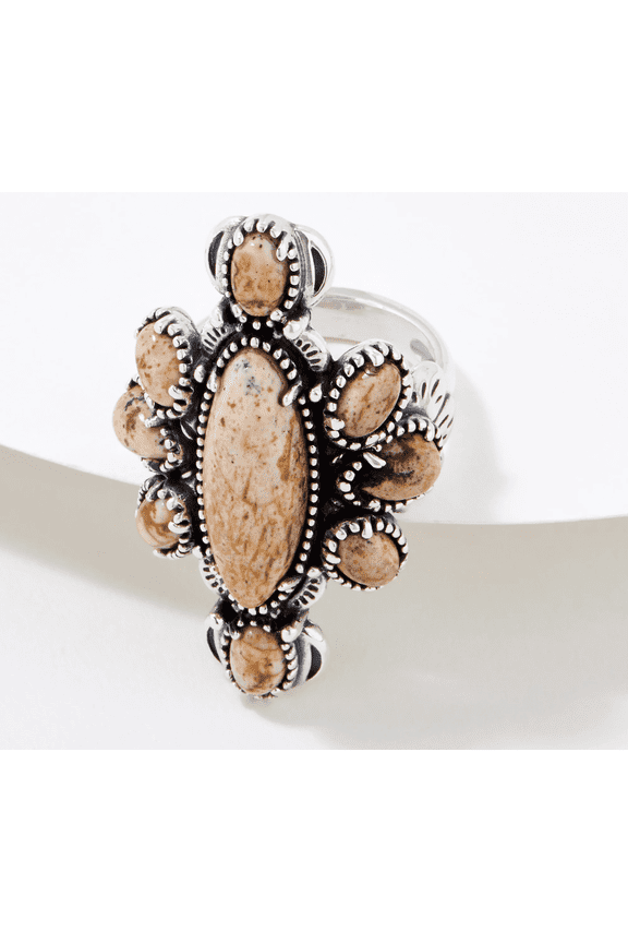 American West Sterling Silver Nine Picture Jasper Cluster Ring Size 7