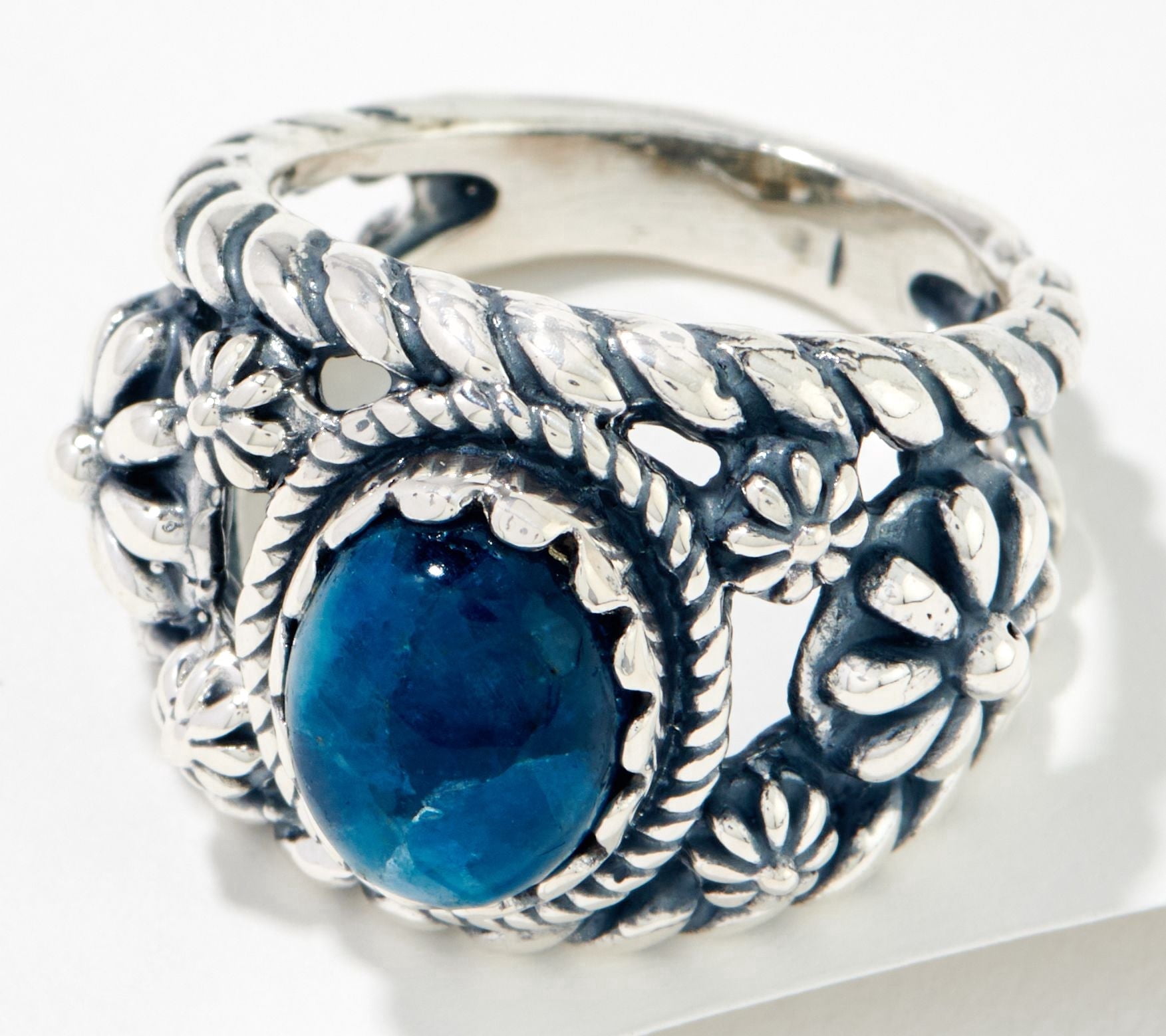American West Sterling Silver Oval Apatite Gemstone Concha Ring, Size 7 ...