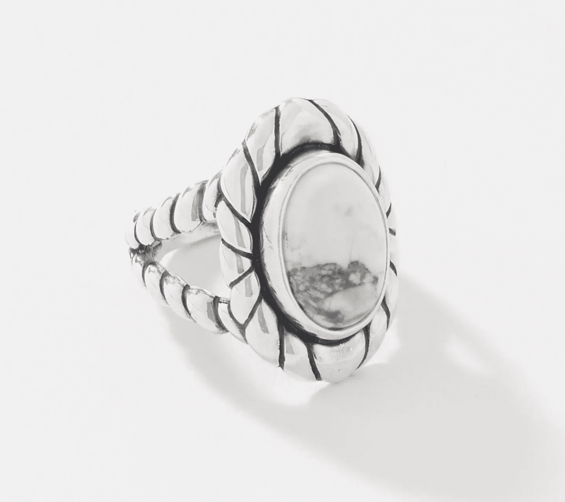American West Sterling Silver Oval Howlite Gemstone Rope Border Ring ...