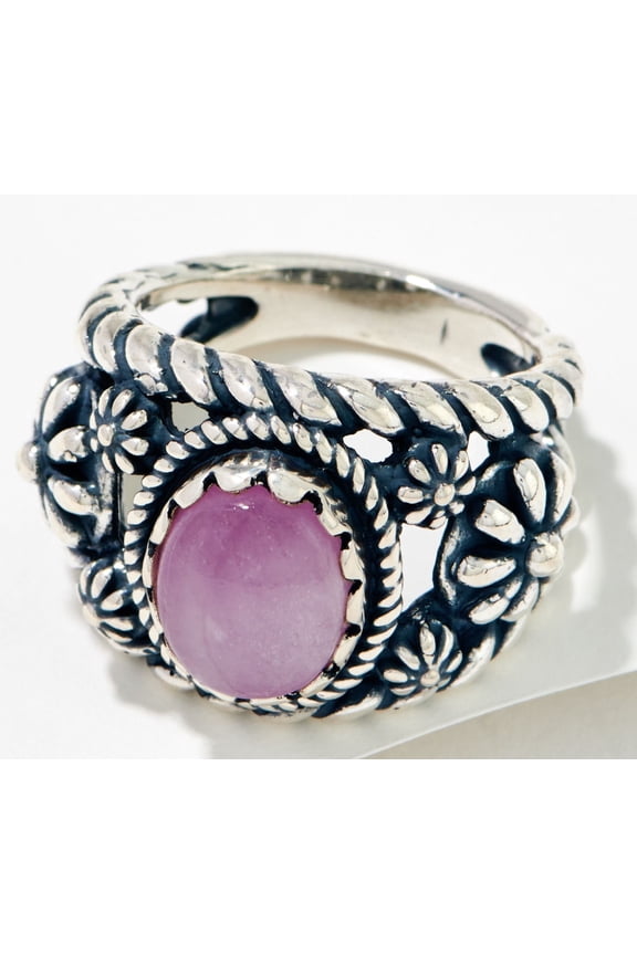 American West Sterling Silver Oval Kunzite Concha Ring, Size 9