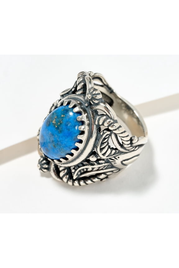 American West Sterling Silver Oval Lapis Scroll & Leaf Ring, Size 7