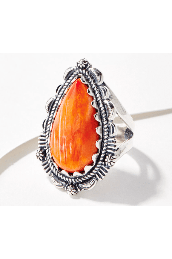 American West Sterling Silver Pear Shape Spiny Shell Ring, Size 10