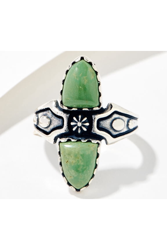American West Sterling Silver Shield Shape Green Turquoise Ring, Size 8