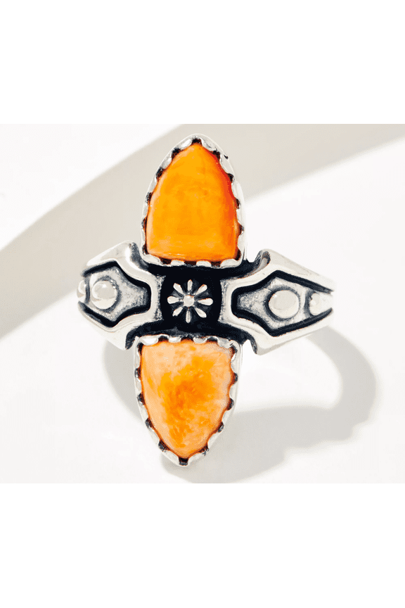 American West Sterling Silver Shield Shape Oringe Gemstone Ring Size 10