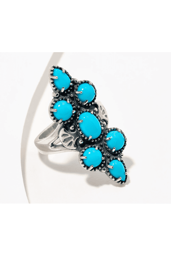 American West Sterling Silver Sleeping Beauty Turquoise Cluster Ring, Size 6