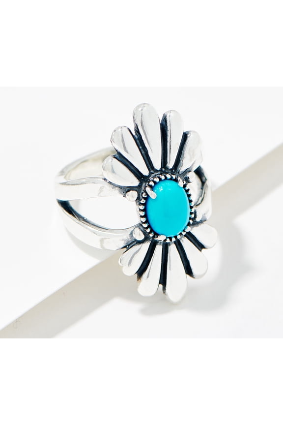 American West Sterling Silver Sleeping Beauty Turquoise Oval Ring Size 5