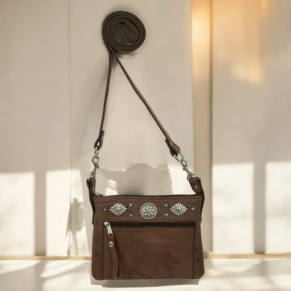 American West Trail Rider Women's Hip Crossbody Leather Handbag Horse Image