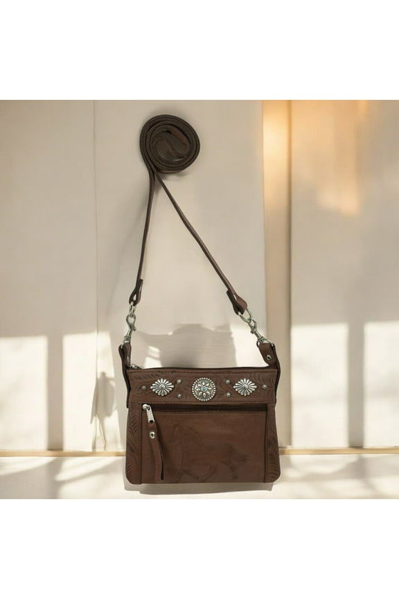 American West Trail Rider Women's Hip Crossbody Leather Handbag Horse Image