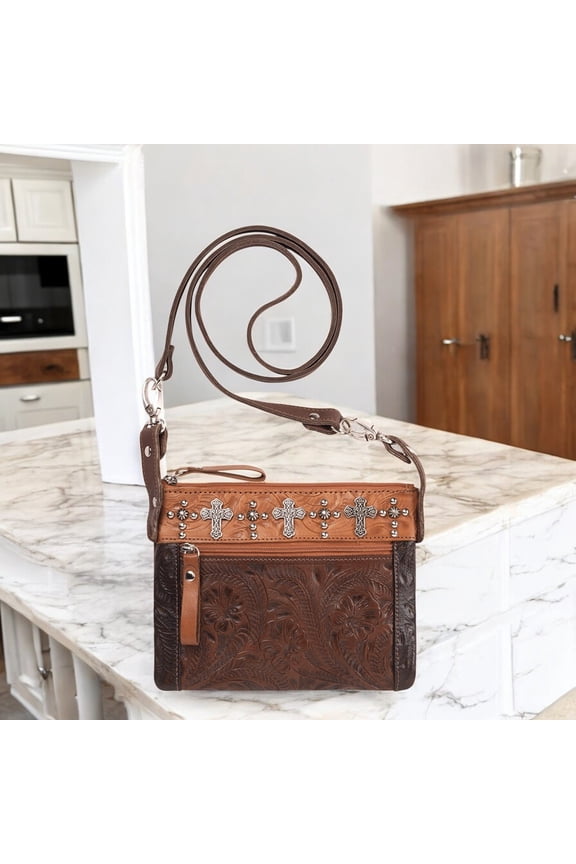 American West Trail Rider Women's Hip Crossbody Leather Handbag Horse Image