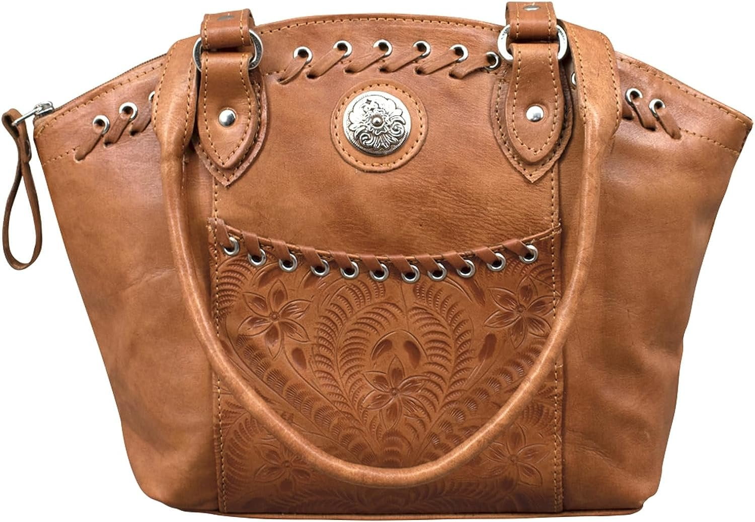 American West Women s Handbag Genuine Leather Tote Hand Tooled Stylish Every Day Purse