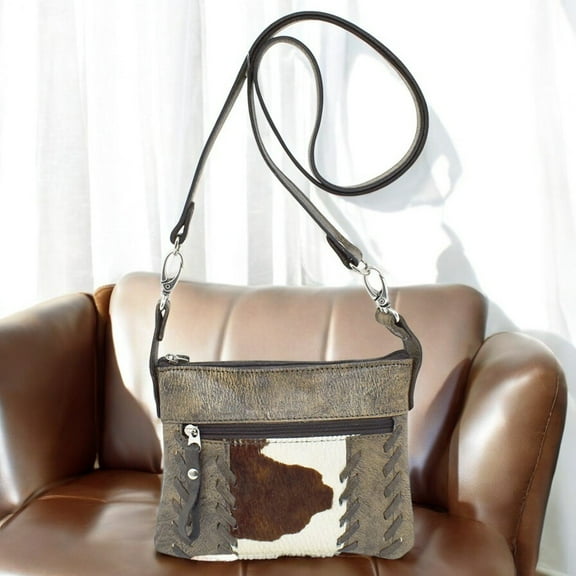 American West Women's Hip Bag Crossbody Trail Rider Hair On Leather